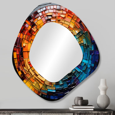 Colorful Vinyl Record Vinyl Mosaic II - Vinyl Records Asymmetrical Unique Mirror, Modern Unique Shape Large Wall Mirror, Printed Metal Art