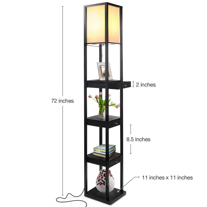 Maxwell 72 in. Traditional LED Energy Efficient 3-Drawer Shelf Floor Lamp, Black