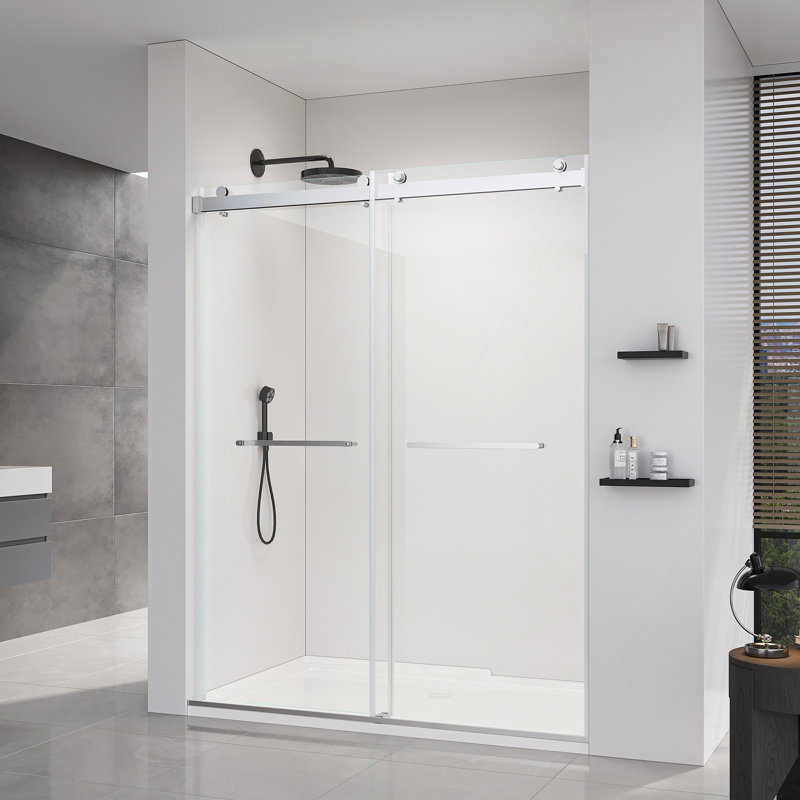 56-60*76" Double Sliding Frameless Soft-Close Shower Door With Premium(8Mm)Thick Tampered Glass And Easy-Cleaning Coating
