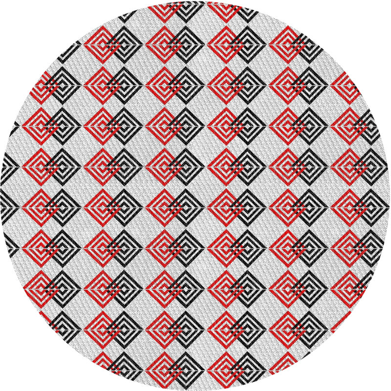 Tapis décoratif géométrique rouge/blanc/noir Riebe, Rond 5 pi