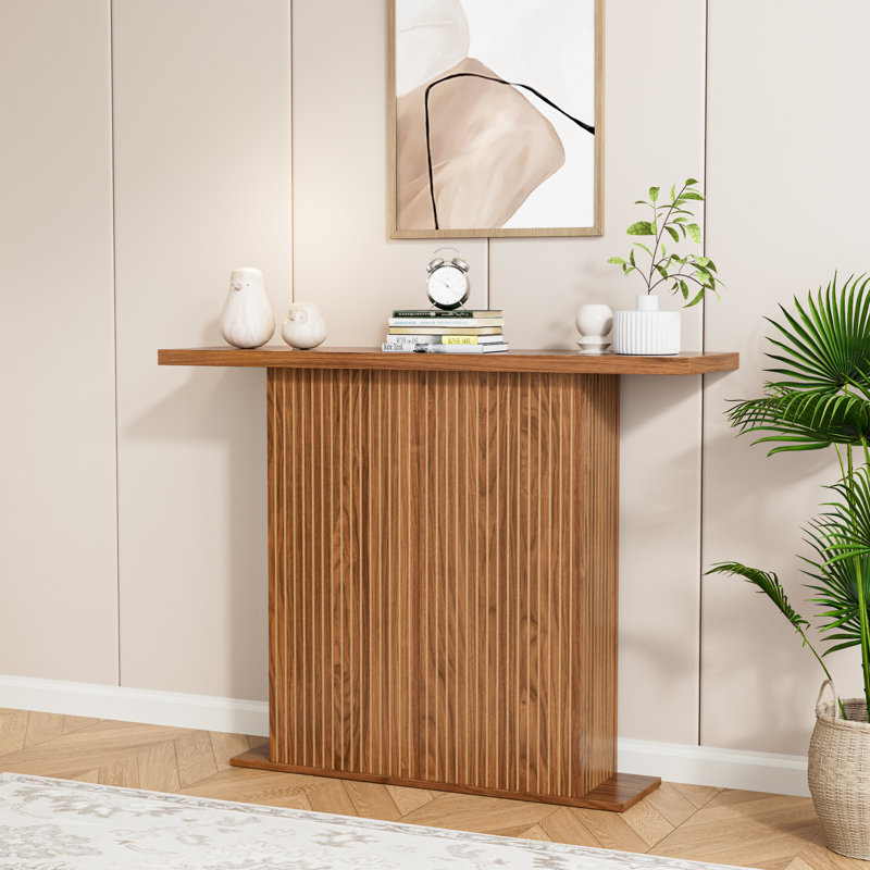 41.3'' Long Console Table, Fluted Wooden Sofa Table Behind The Couch, Mid Century Entryway Table, Walnut