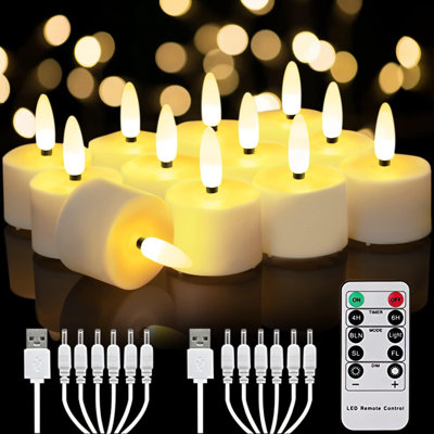 Rechargeable Flameless Candles, Led Tea Light Candles, 12-pack, 3d Wick, Remote, Pack Of 12, Dia 1-1/2‘’ X H 2-1/3'', Metal, Warm White, Battery Operated