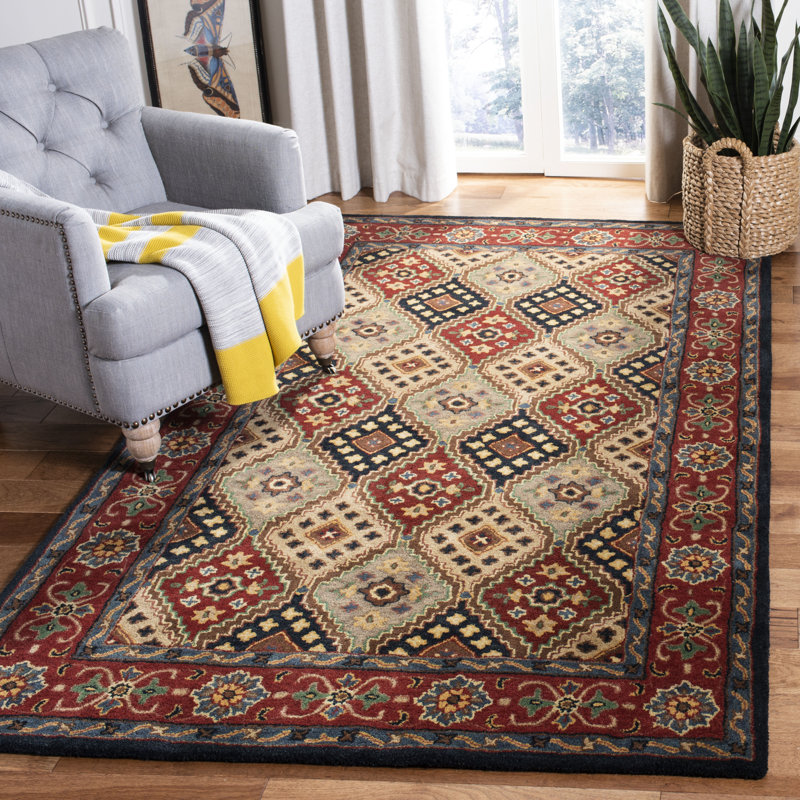 Dipietro Hand Loomed Wool/Cotton/Latex Oriental Rug in Red/Beige, Rectangle 4' x 6'