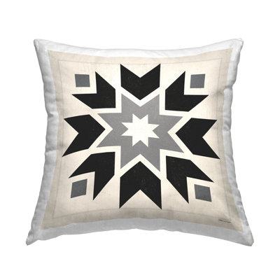 Black & Cream Quilt Block Printed Throw Pillow Design By Stephanie Workman Marrott