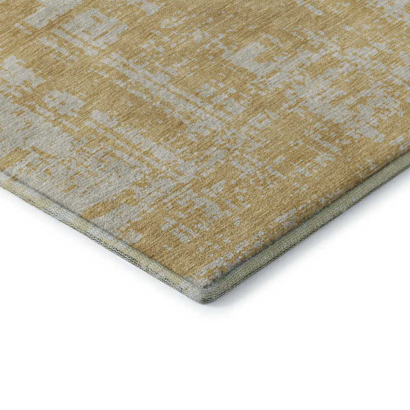 Premium Machine Washable Prisco Gold Rug, Round 8'