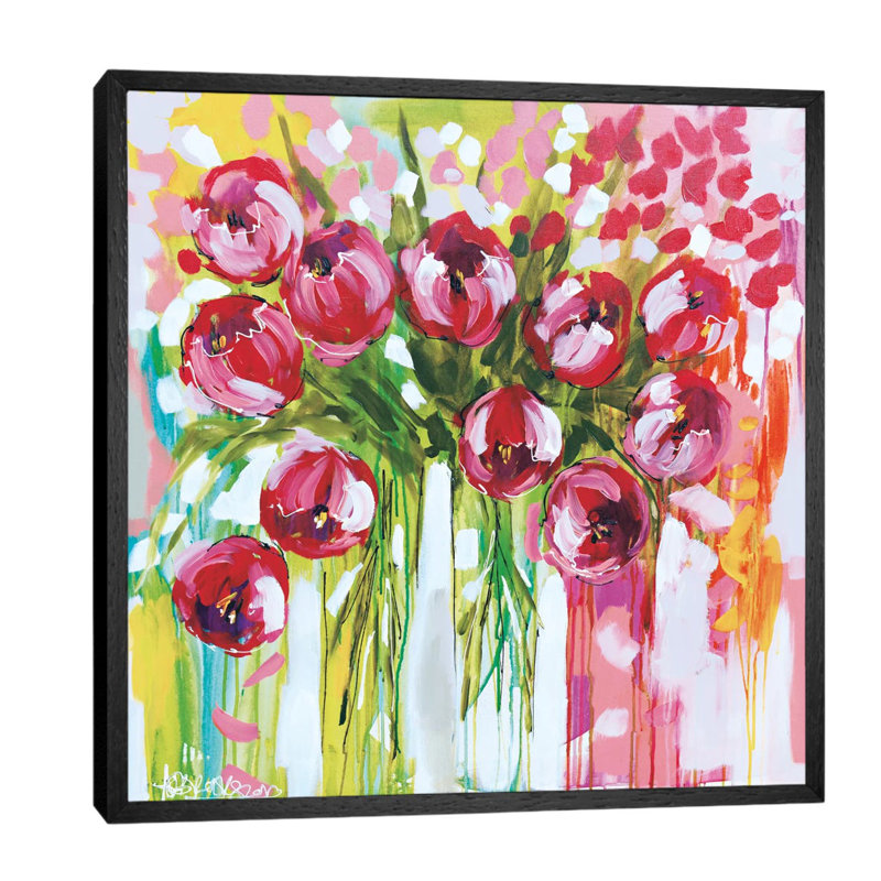 Razzle Dazzle Tulips by Amanda J. Brooks - Painting on Canvas, 45.72 cm H x 45.72 cm W, Black Framed