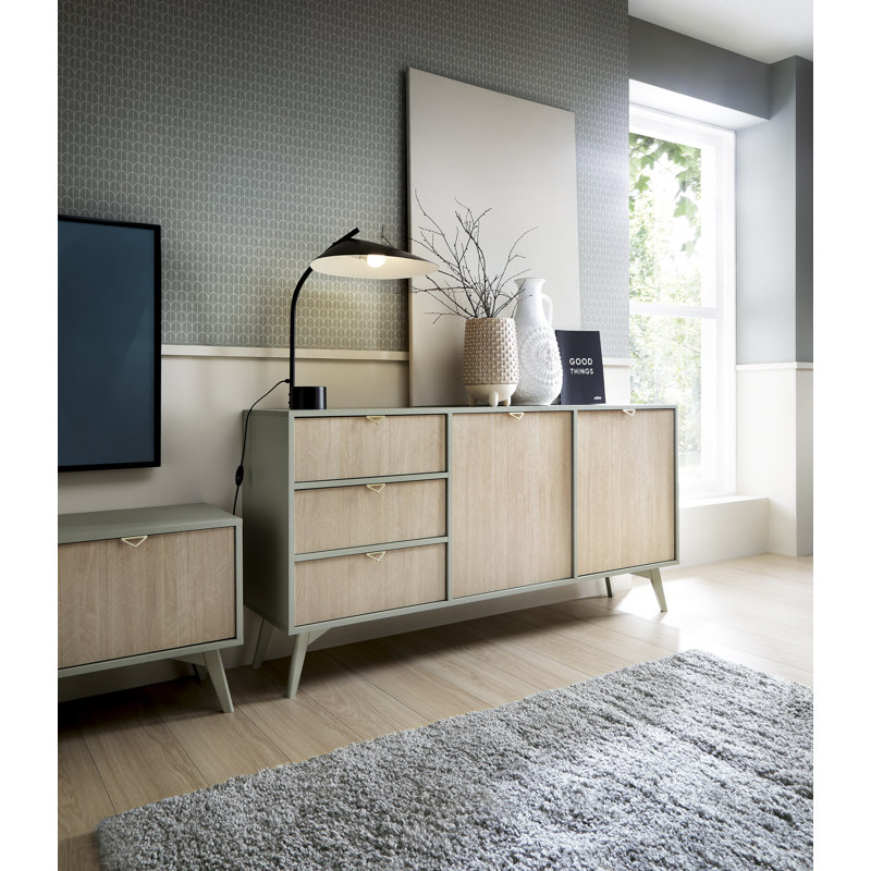 Agawam 158cm Sideboard, Light Sage Matt/Oak Scandi