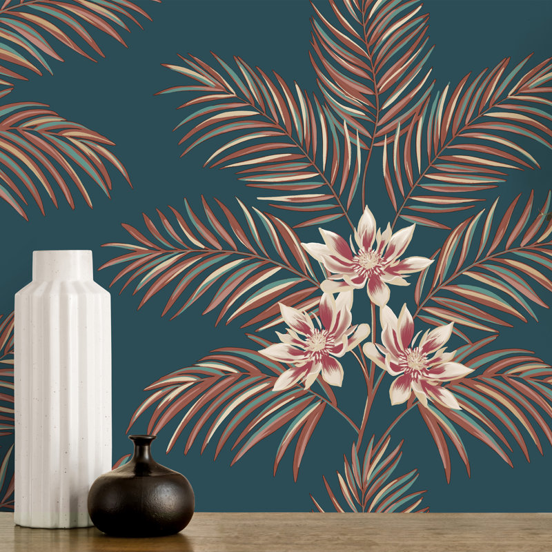Bali Tropical Floral Wallpaper, Teal