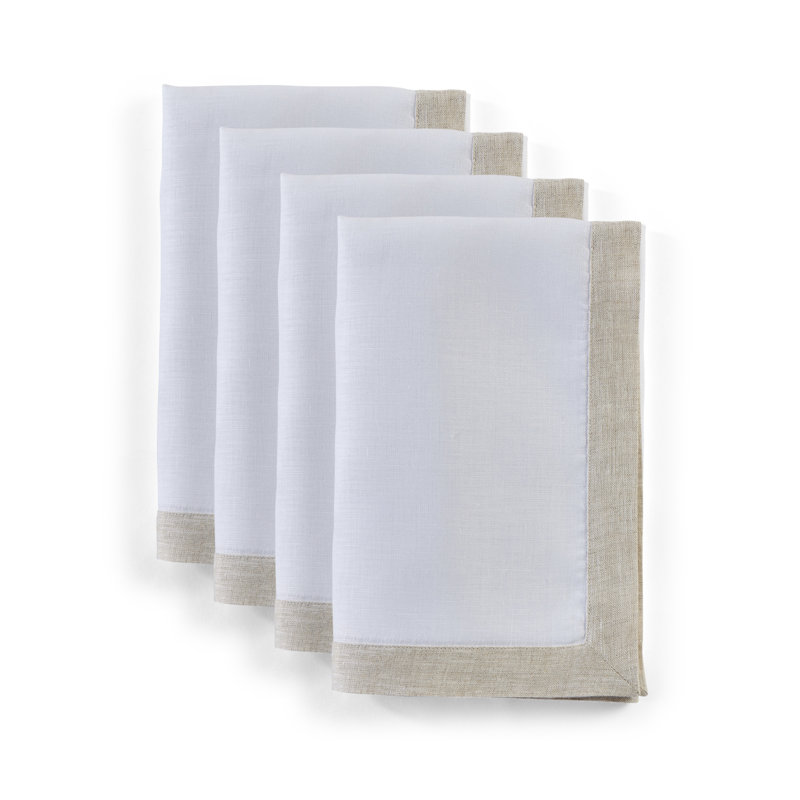 Classic - 100% Pure Linen Dinner Napkins, Light Natural/White