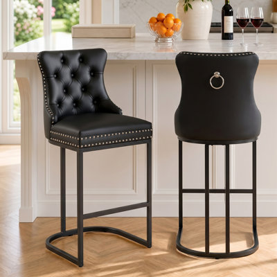 Tabourets de bar modernes à hauteur de comptoir de 26 po avec garniture cloutée