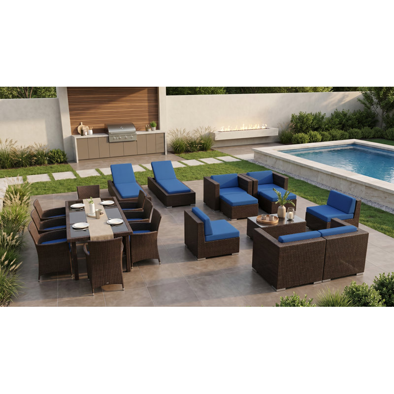 Ensemble de conversation en osier Pavior, Brun foncé, Super acrylique bleu