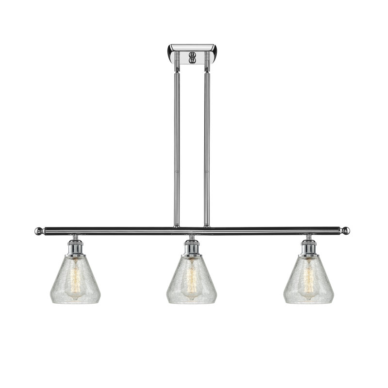 Luminaire suspendu linéaire à 3 lumières pour îlot de cuisine Berlin, Transparence craquelée, Ampoule non incluse
