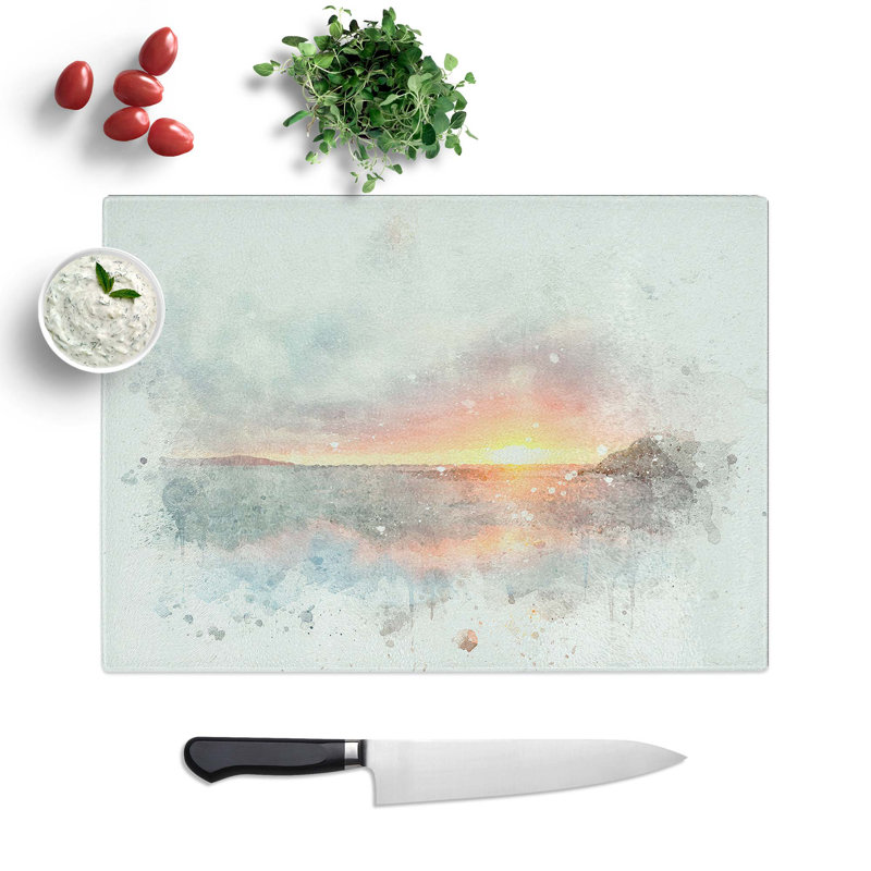 Tempered Glass Pacific Coast Sunset Chopping Board, 39 cm W x 28.5 cm L