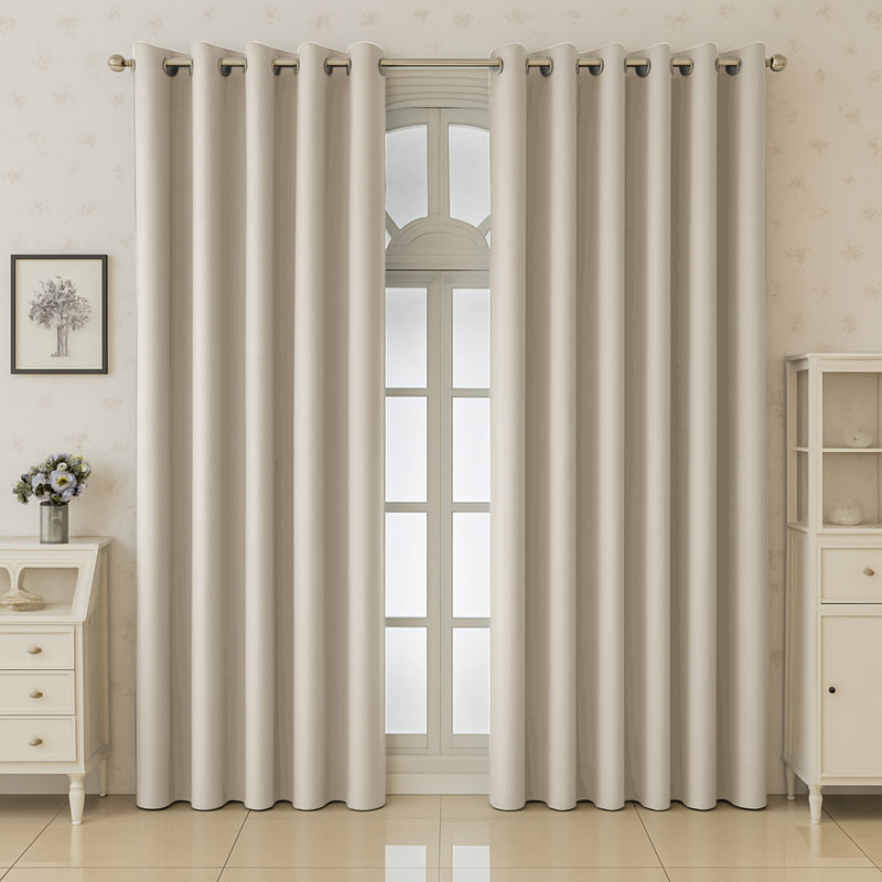 Aspire Homeware 100% Polyester Room Darkening Blackout Eyelet Curtains (Set Of 2), Cream, 168cm Width x 183cm Drop