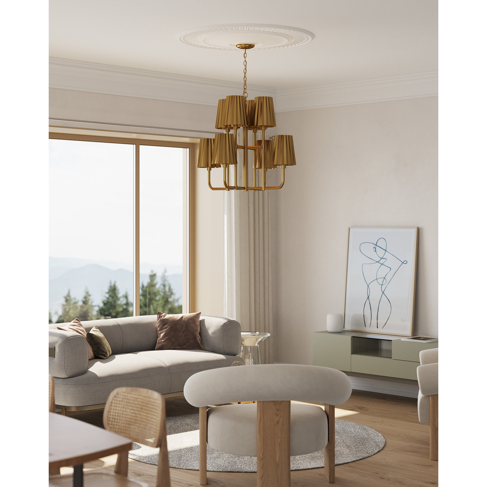 Tindra 8 - Light Metal Dimmable Chandelier, Aged Gold