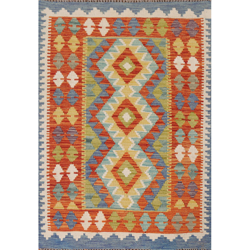Tapis multicolore en laine réversible Kilim 3 x 4