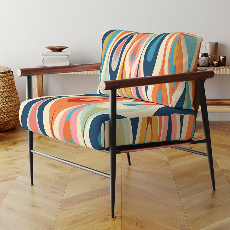 Fauteuil d'appoint rembourré Retro Abstract Drops, Noir