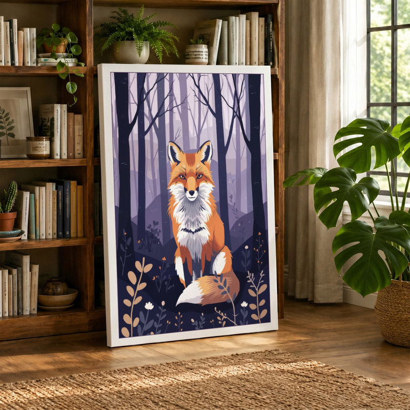 Forest Fox Boho - Wrapped Canvas, 24x16 - 61.0 x 40.6 cm, Black Border