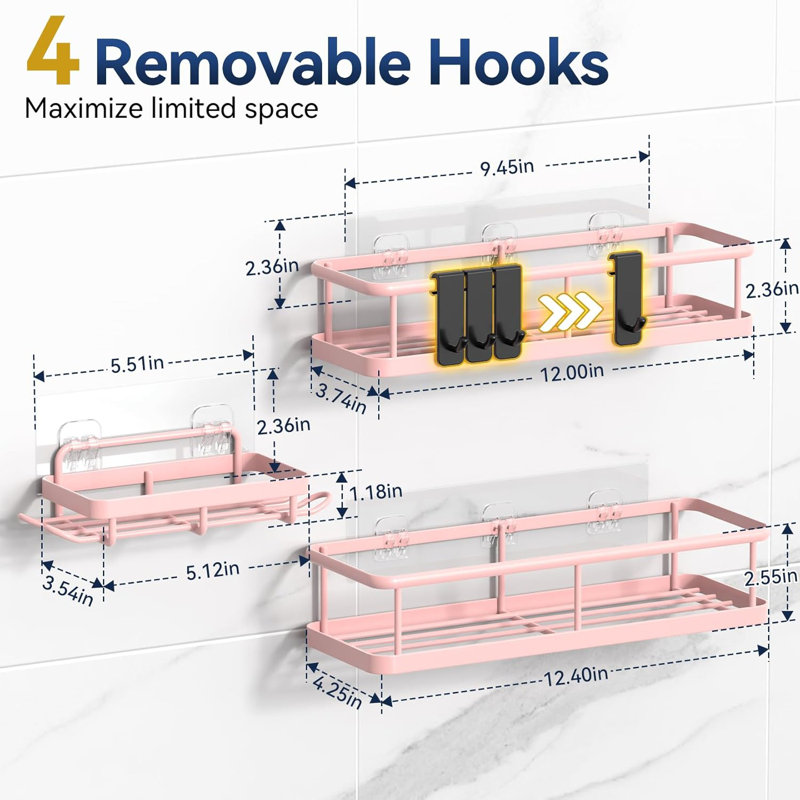 Étagère de rangement pour salle de bain adhésive - sans perceuse, Rose