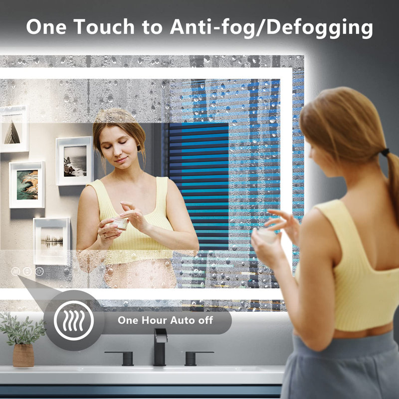 Akilan Frameless LED Vanity Mirror with Front-lit and Back-lit, Memory Function, 3 Color Temperatures & Dimmable Light, Anti-fog Tempered Glass ETL Mirror