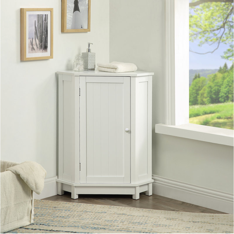 White Bathroom Cabinet Triangle Corner Storage Cabinet With Adjustable Shelf Modern Style MDF Board
