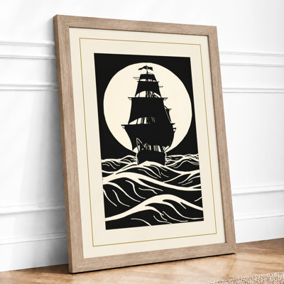 Ship Under Moonlight Vintage - Framed Print