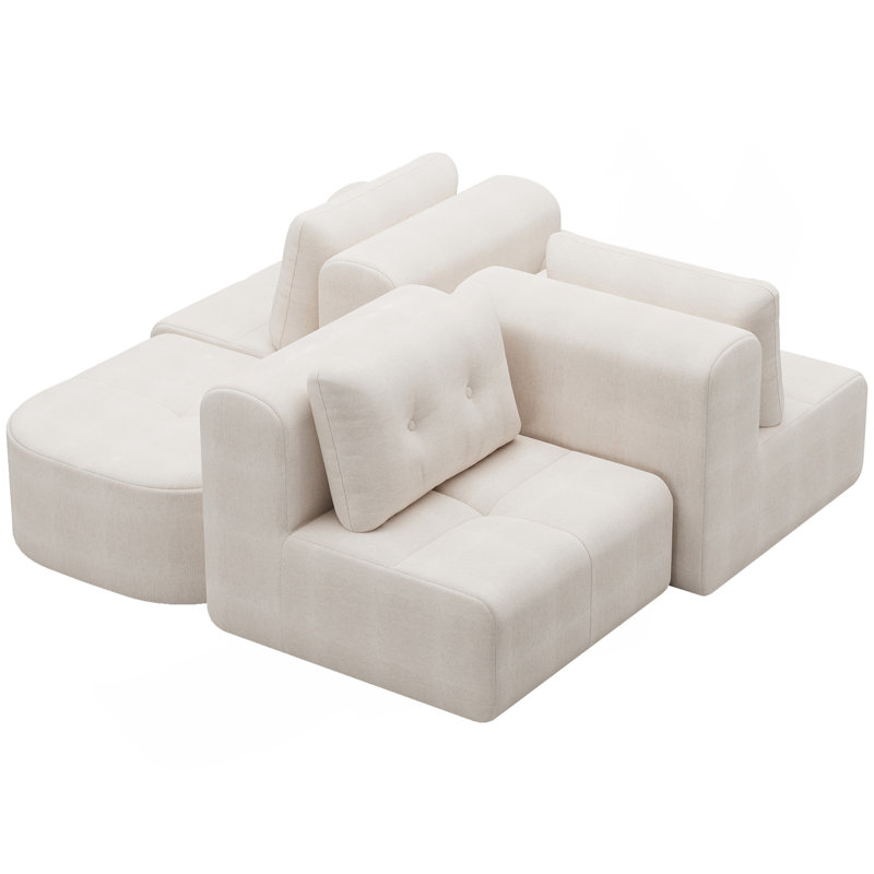 Canapé modulaire modulaire avec méridienne, structure en mousse complète, conception d'emballage par compression, revêtement en tissu tissé, canapé moderne surdimensionné pour le salon
