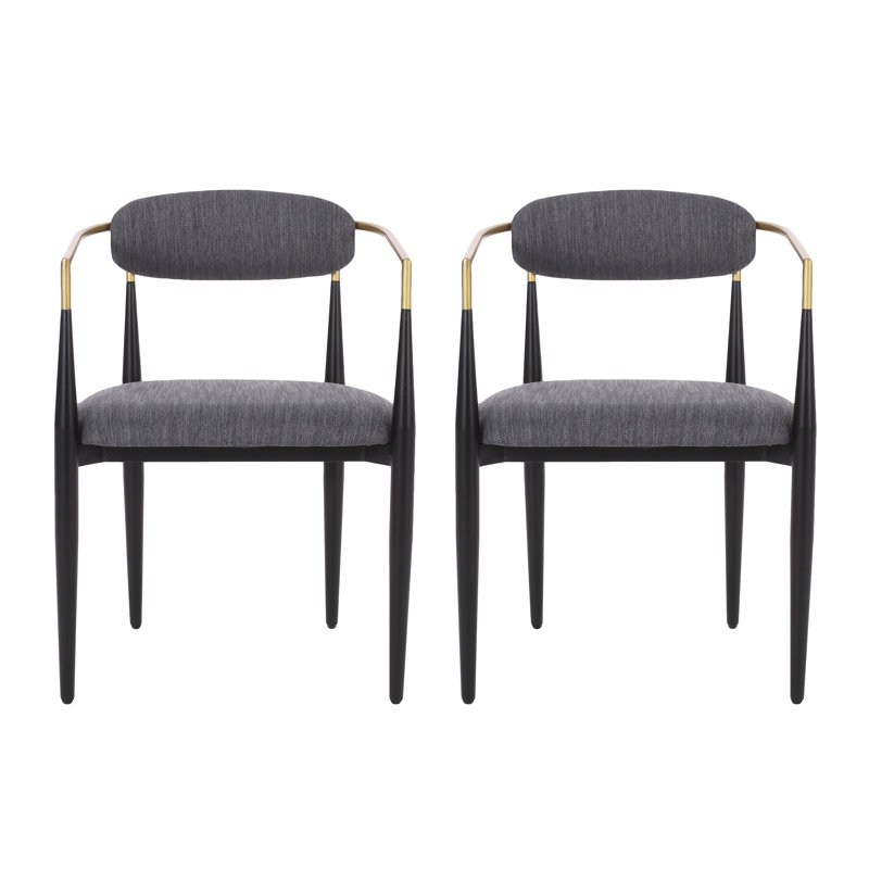 Nayalis Low Back Upholstered Dining Chairs, Charcoal Fabric, Black/Gold