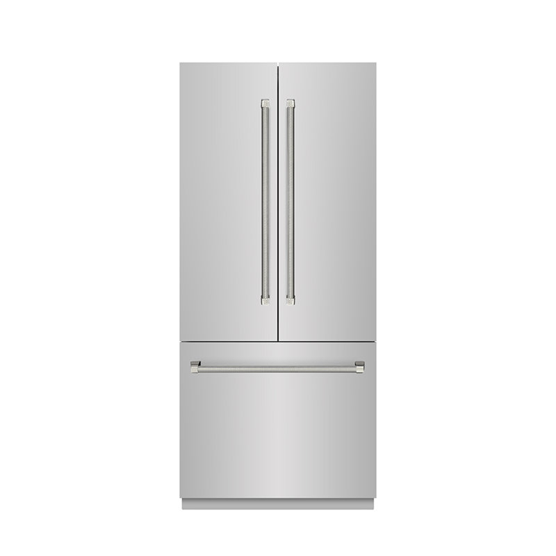 ZLINE Autograph 36 in. French Door Refrigerator with Stainless Interior and Nickel Helix Handles, Polished Nickel