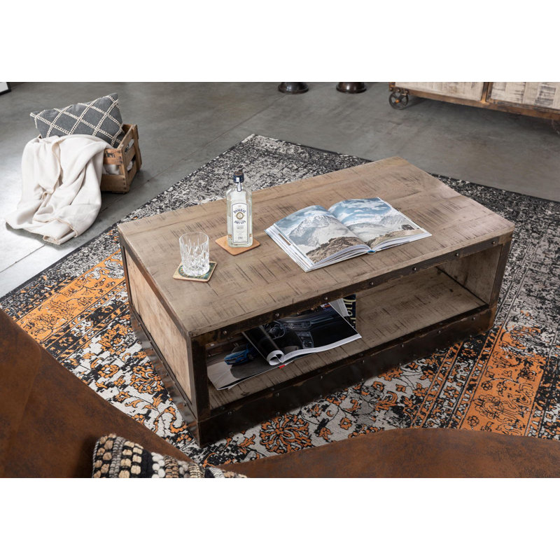 Floor Shelf Coffee Table with Storage, Natural