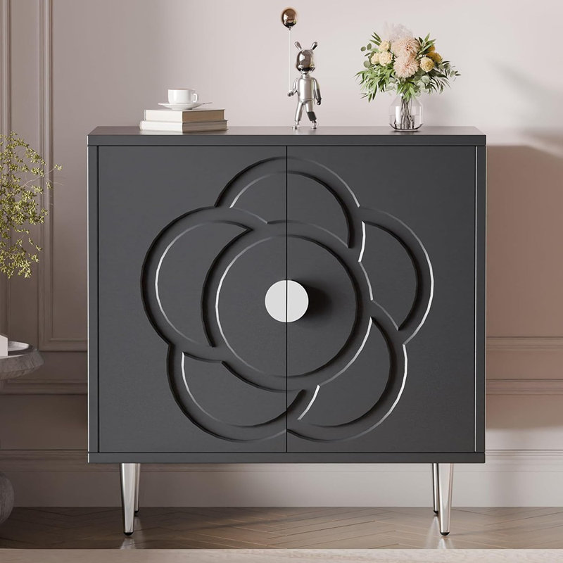 Buffet moderne avec portes à motif décoratif - gris