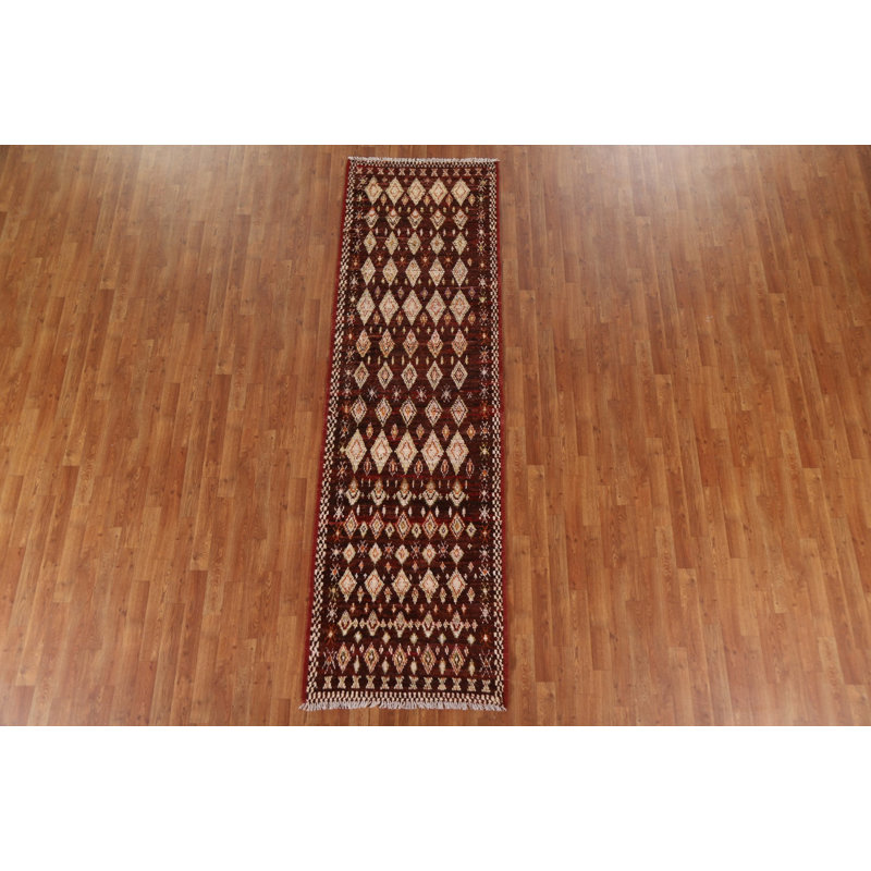 Tapis de couloir géométrique marocain noué à la main 3 x 10