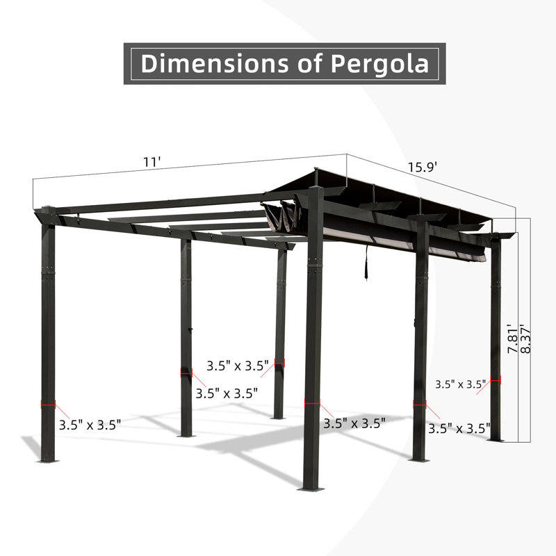 11 X 16 Ft Dark Gray Poolside Relaxation Pergola With Canopy. Robust Aluminum Structure, Fabric, Adjustable For Relaxing Courtyard Gathering Hub Aluminum, Group Activities
