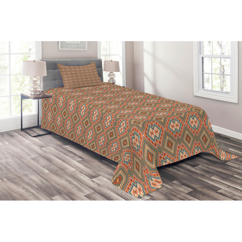 Rustic Polyester Geometric Shapes Coverlet, Twin Bedspread + 1 Sham