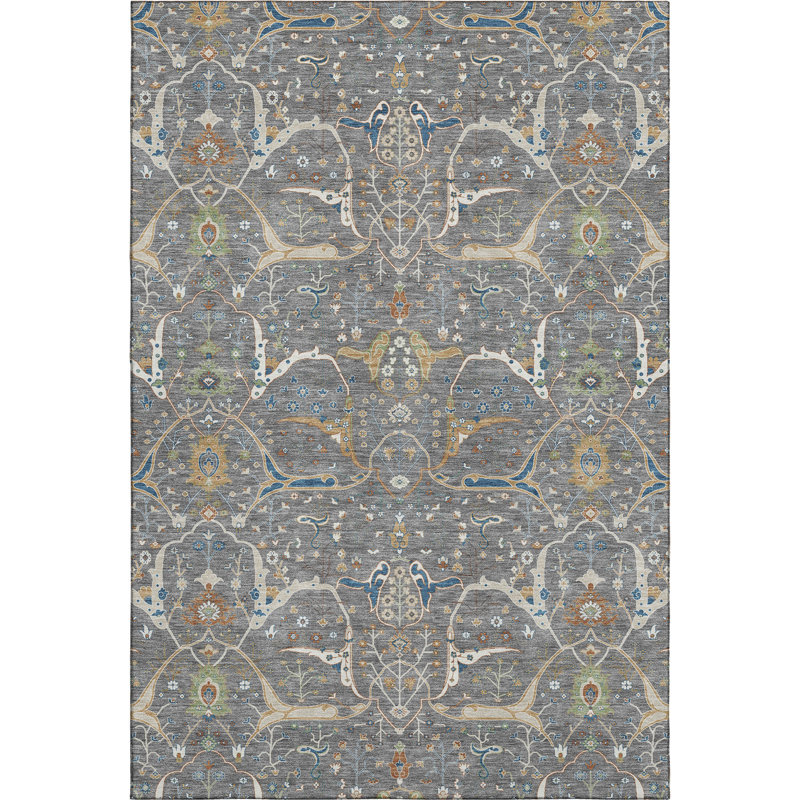 Premium Machine Washable Mayfield AMF2250 Global Rug, Gray, 5' x 7'6"