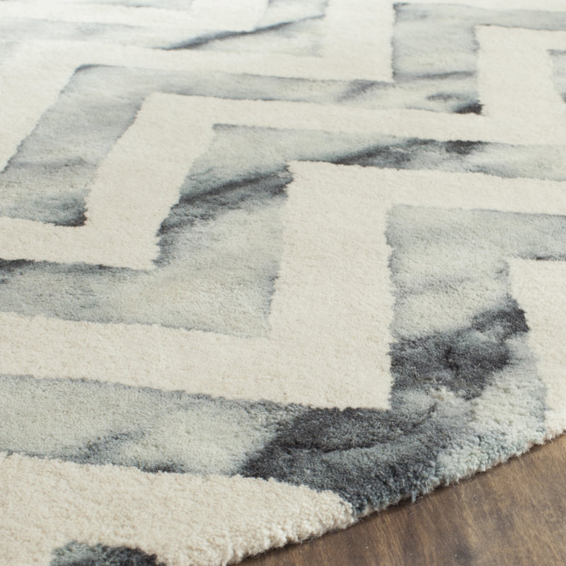 Tapis ivoire / gris en laine touffeté à la main Danny, Rectangle 5 pi x 8 pi