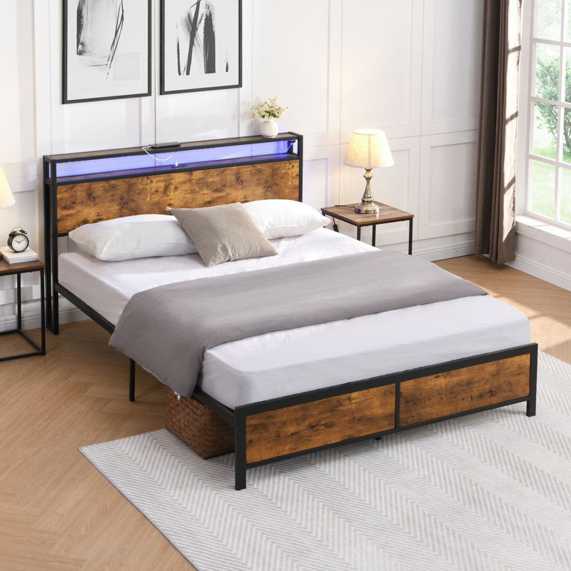 Slat Storage Bed, Full / Double, Rustic Brown