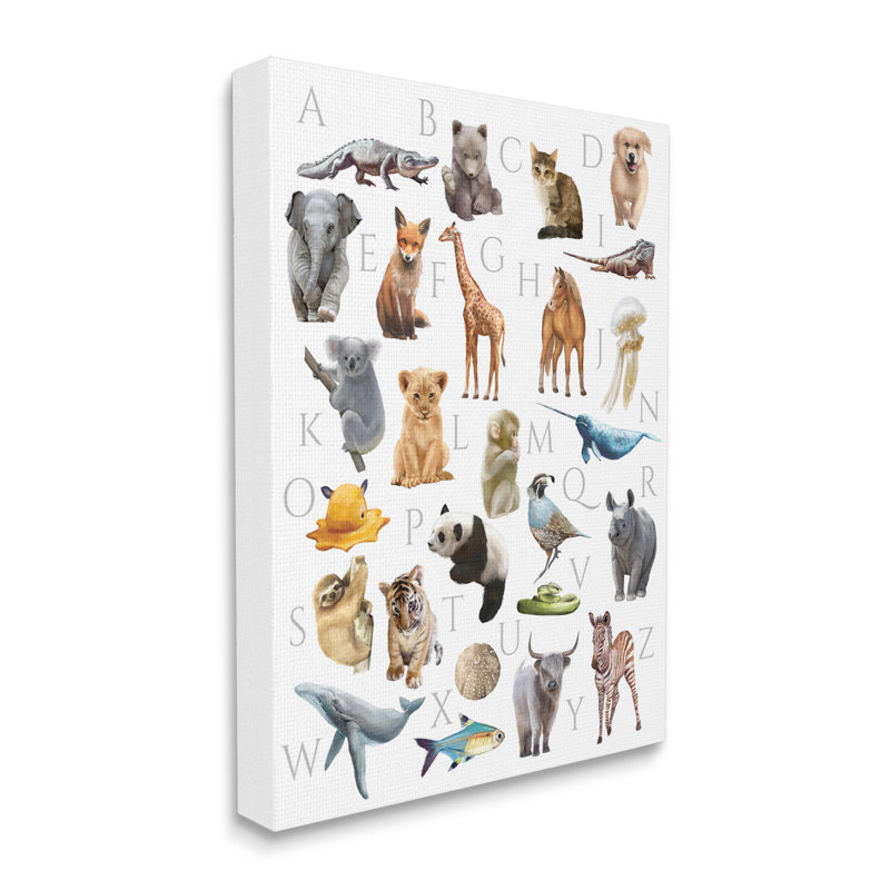 Animaux de l'alphabet traditionnel ABC - impression, H 20 po x l 16 po, Toile tendue