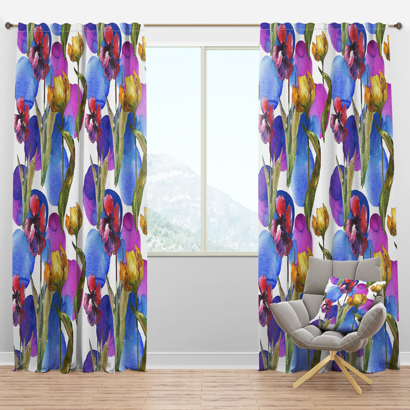 Retro Tulips in Purple - Abstract Curtain - Velvet Room darkening - 1 panel, 52"W x 84"L