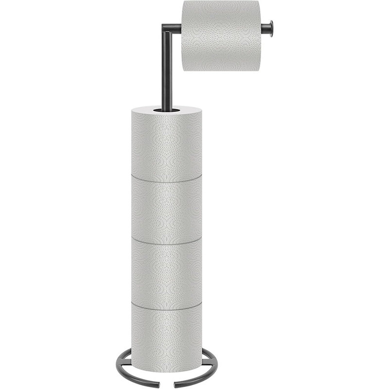 Porte-papier hygiénique autoportant noir mat avec base en métal équilibrée, support de salle de bain et de cuisine antirouille