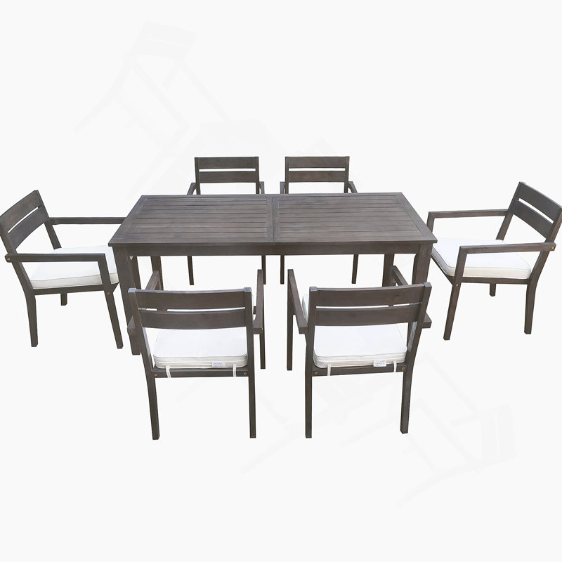 Ensemble de salle à manger 7 pièces pour l'extérieur, table en bois avec 6 chaises pour la pelouse, la cour, la terrasse du jardin, au bord de la piscine