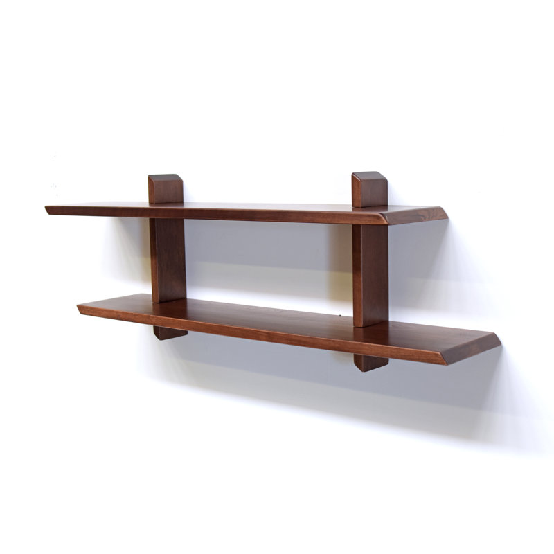 Ensemble de 2 tablettes décoratives en bois massif noyer, H 13,5 po x l 40 po x P 7 po, Brun