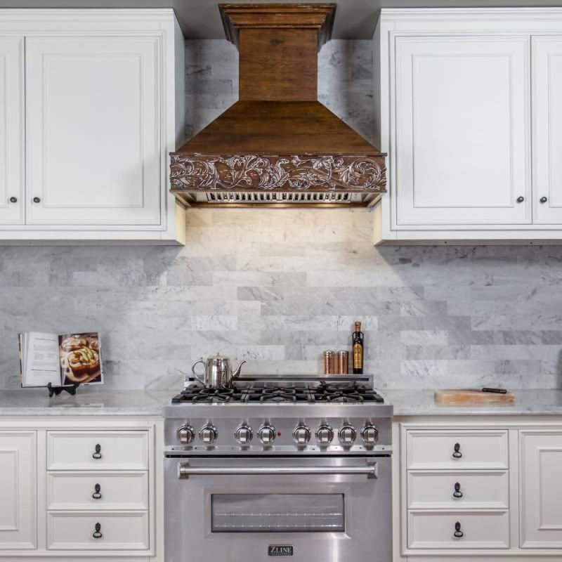 72" Wood 400 CFM Ducted Wall Mount Range Hood in Walnut