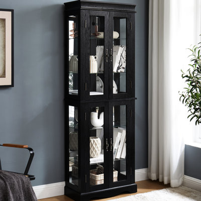 Armoire à vin lumineuse en verre avec conception à six niveaux, cloison mobile, charnière pour et tablettes de rangement de collection, charnières, éclairage ambiant