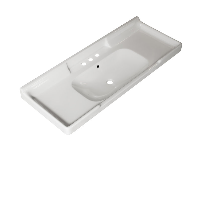 Lavabo en céramique pour salle de bain 48 po avec 3 trous pré-percés, sans armoire et robinet Vici, blanc, Blanc