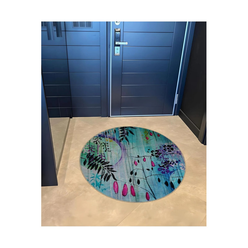 Multicolored Abstract Floral Patterned Round Woven Base Modern Decorative Carpet, Round 2'8"