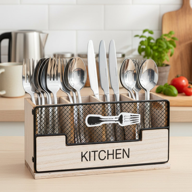 Wood Rectangle Utensil Crock