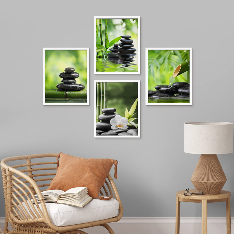 " Mediation Massage Stone Bamboo Forest Spa " 4 - Pieces, 14" H x 11" W, White