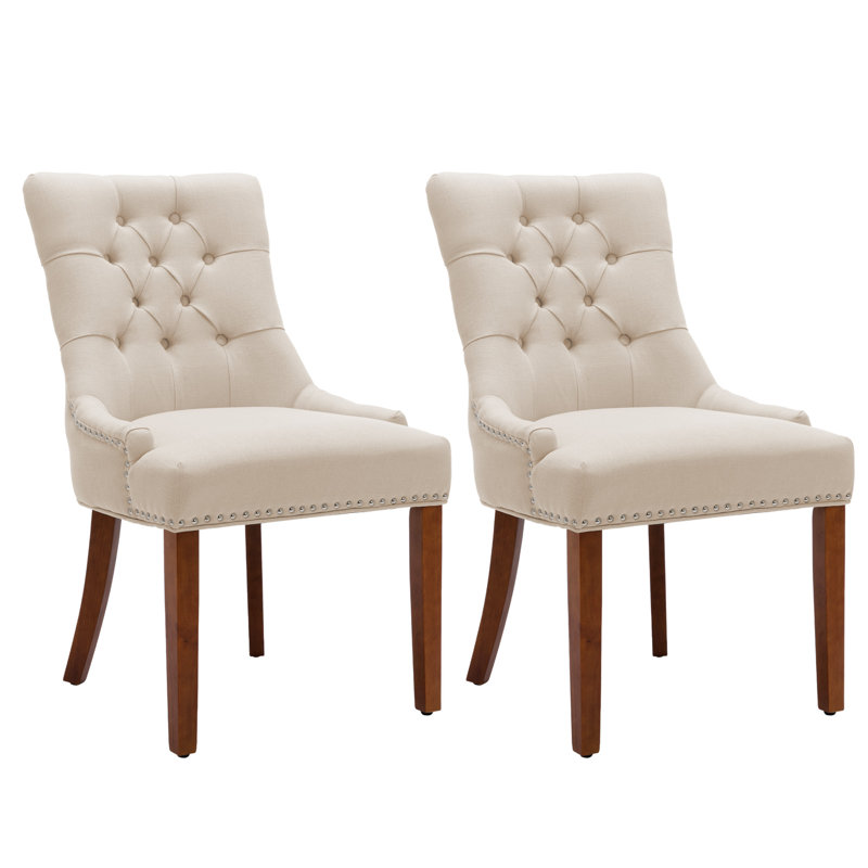 Berenis Tufted Linen Upholstered Elegant Dinning Chair, Beige, Brown