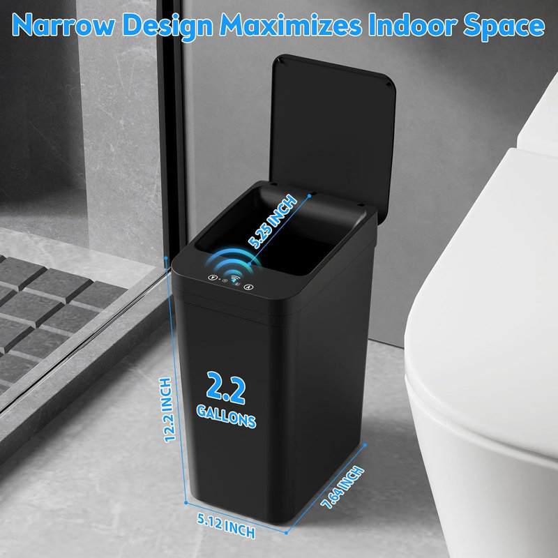Ensemble de 2 poubelles automatiques sans contact de 2,2 gallons, petite poubelle intelligente à capteur de mouvement, poubelle mince et imperméable pour chambre à coucher, salle de bain, bureau, salon